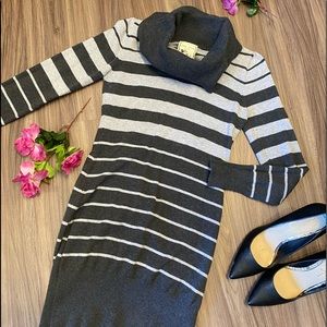 Women’s Long Grey Striped Cowl Neck Sweater - S